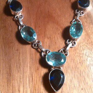 Light and Dark Blue Stone Silvertone Necklace (18 Inch)